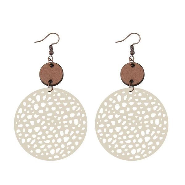 Wooden Geometric Hollow-Out Circle Statement Earrings
