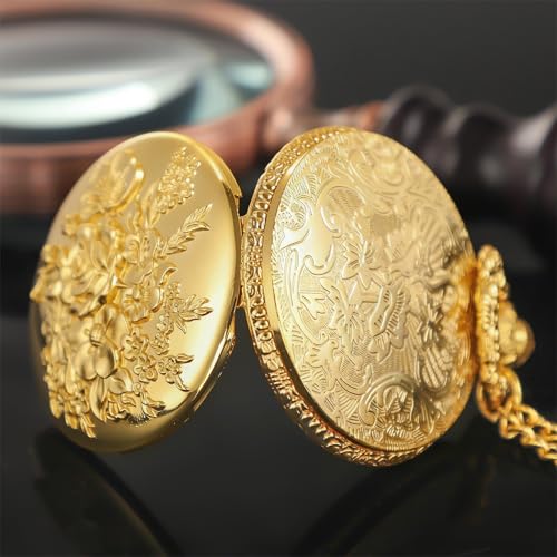 Vintage 3D Flower Quartz Pocket Watch with Chain