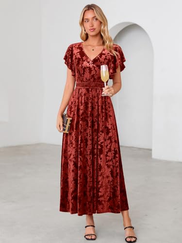 BerryGo Women's Fall Velvet Floral Maxi Wedding Guest Dress Secondary image