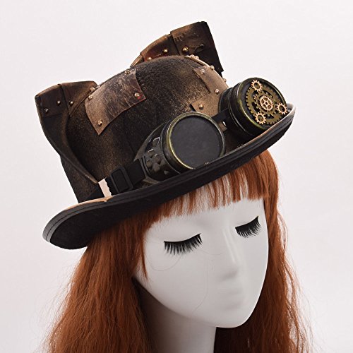Steampunk Top Hat with Attached Goggles – Unisex