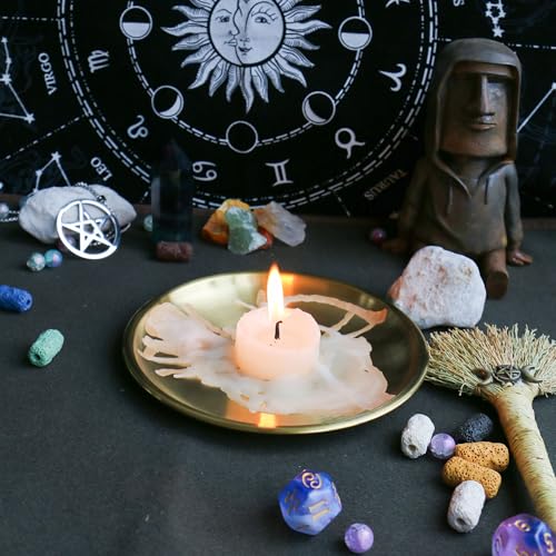 Offering Bowl Prayer Ritual Plate Great for Wicca, Altar use, Ritual use, Incense Burner, smudging Bowl, Decoration (Golden Triple Moon)