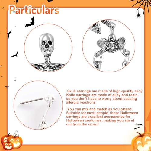Gothic Skeleton Earrings for Women, Articulated Silver Skull Dangle Jewelry