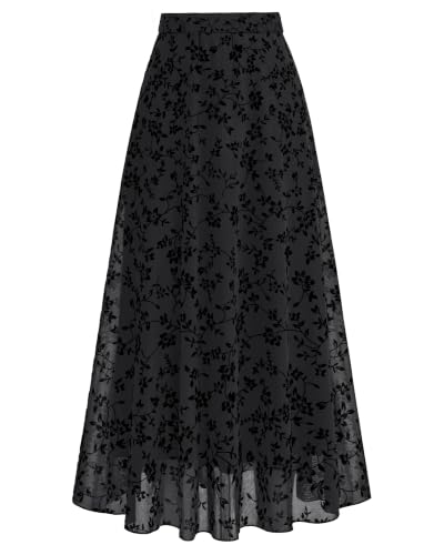 BTFBM Womens Floral Mesh Maxi Skirts Long Tulle Skirt