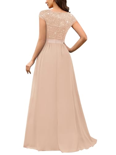 Miusol Women's V-Neck Sequined Floral Lace Formal Evening Maxi Dress