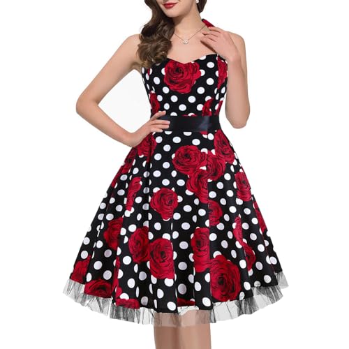 Women's Vintage Polka Dot Halter Dress