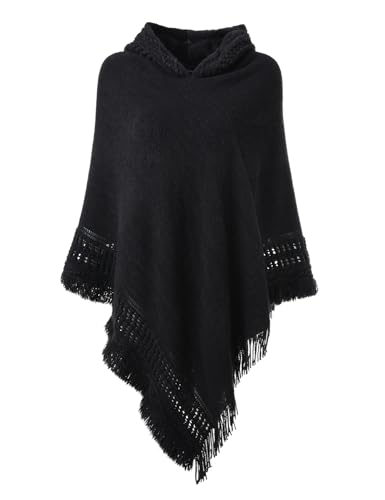 Ferand Women's Witchy Hooded Knit Poncho with Fringe Main image
