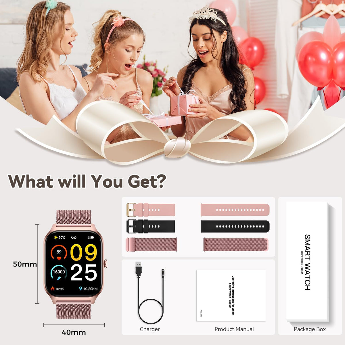 Smart Watch for Women Fitness Tracker: Rose Gold Bluetooth Make Answer