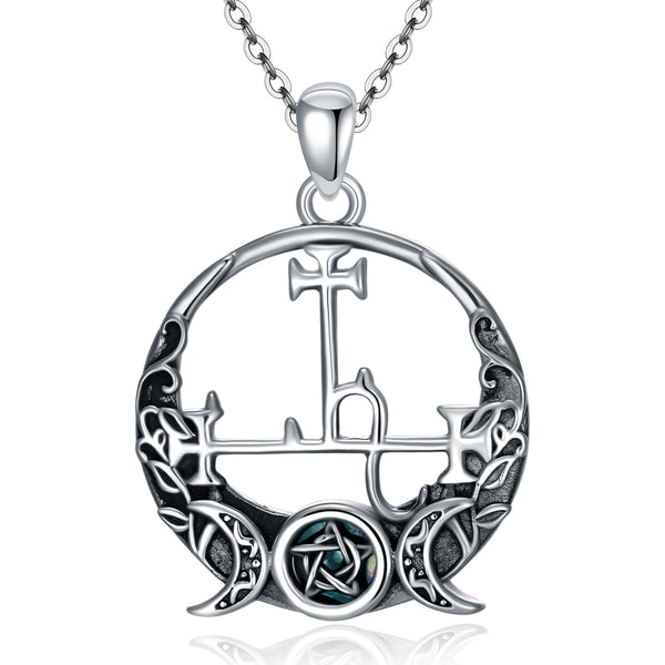 Sterling Silver Pentagram Necklace Triple Moon