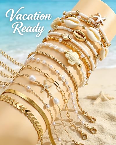 Boho Gold Beaded Bracelets for Women, Stackable Bracelets
