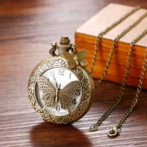 Hollow Butterfly Pocket Watches: Bronze Vintage Retro Analog Quartz Wa