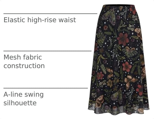 Milumia Women's Floral Mesh Midi Skirt Elastic A Line Whimsical Skirts