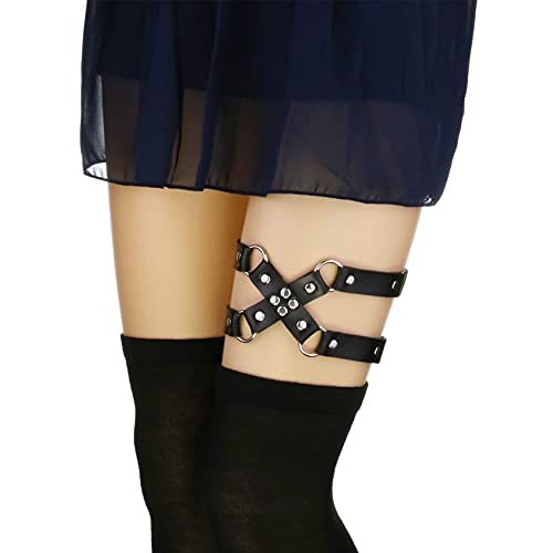 Adjustable Leg Garter Belt, Elastic Punk Cross Thigh Garters for Women, 1 Pair