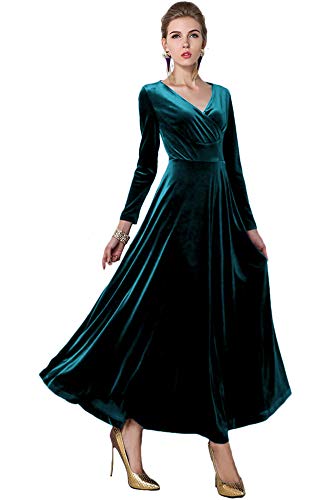 Urban CoCo Women Long Sleeve V-Neck Velvet Stretchy Long Dress Main image
