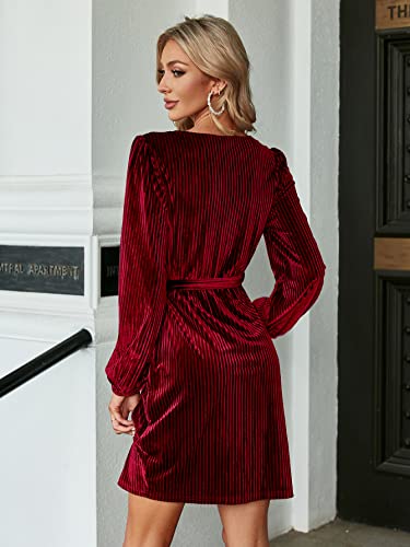 BerryGo Women's Long Sleeve Wrap Semi Formal Velvet Mini Dress Sexy Cocktail Party Winter Club Dress