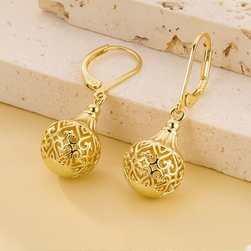 Women's Filigree Gold Silver Earrings with Hypoallergenic Leverback Texture Secondary image