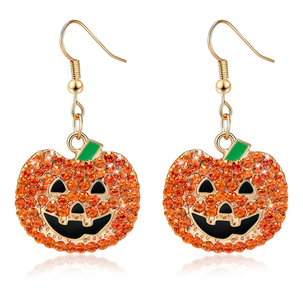 Halloween Earrings for Women Sparkly Rhinestone Pumpkin Dangle Earrings Jewelry Accessories for Halloween Costume Party