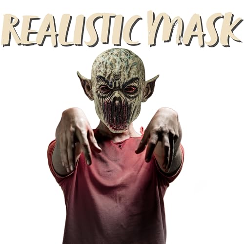 Spooktacular Creations Scary Halloween Zombie Mask, Full Head Horror Alien Ghost Devil Face Mask, Creepy Latex Monster Cap Masks for Adult Cosplay Halloween Costume Accessory, Party Dress Up