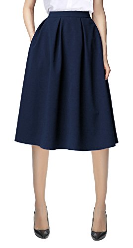 Urban CoCo Women's Knee Length A Line Midi Skirt Casual Work Elastic High Waisted Skirts with Pockets