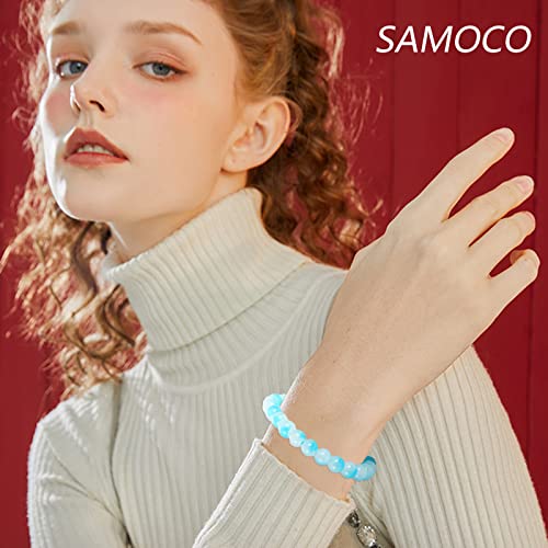 SAMOCO 18Pcs 8mm Glass Beaded Stretch Bracelets for Women