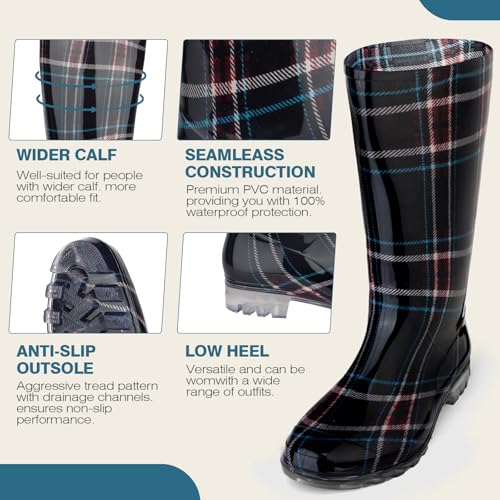 Tall Rain Boots For Women, Knee High Waterproof Slip On