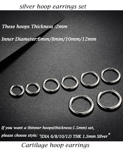 316L Surgical Stainless Steel Huggie Hoop Earrings 6mm 8mm 10mm 11mm 12mm 14mm Hypoallergenic Earrings Hoop Cartilage Helix Lobes Hinged Sleeper
