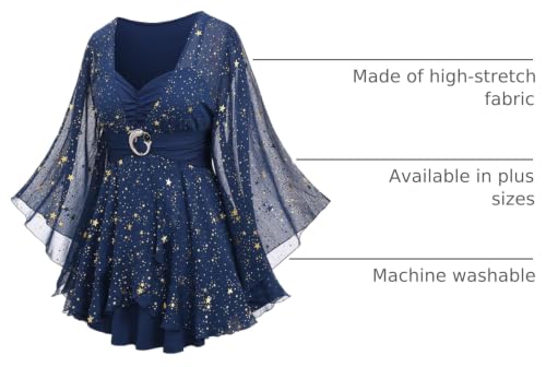 Rosegal Women Plus Size Sparkly Star Bell Sleeve Top