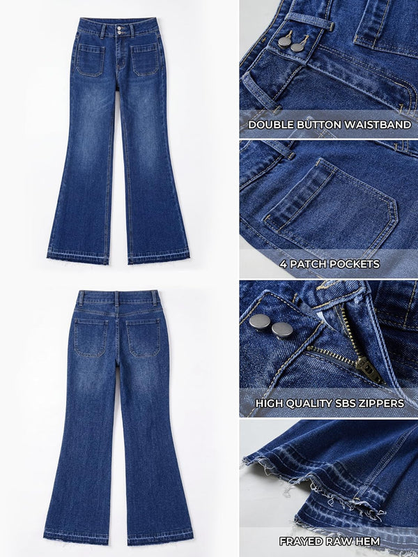 Flare Jeans For Women Frayed Hems Bell Bottom Jeans Mid High Waisted
