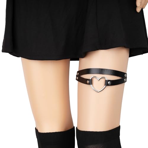 FM FM42 Multicolor PU Simulated Leather Women's Gothic Double Straps Heart O Ring Leg Thigh Elastic Garter Belt, One Pair