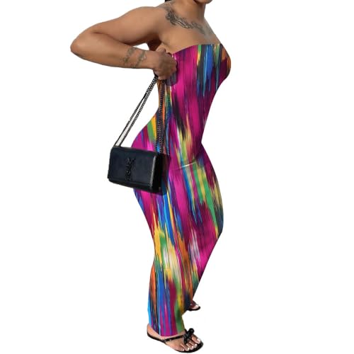 PINSV Women Maxi Strapless Dress Bodycon Tube Dresses