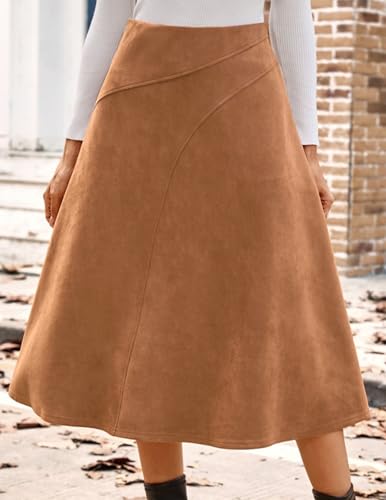 2026 Women's Suede Skirts, High Waist A-Line Skirt, Fall Winter Midi Skirt