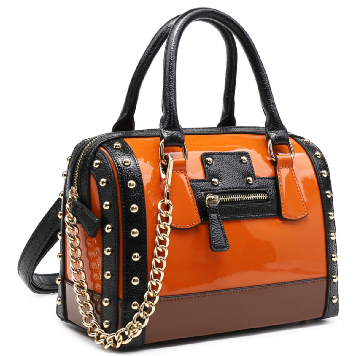Women's Barrel Bag Shiny Patent Faux Leather Top-Handle Satchel