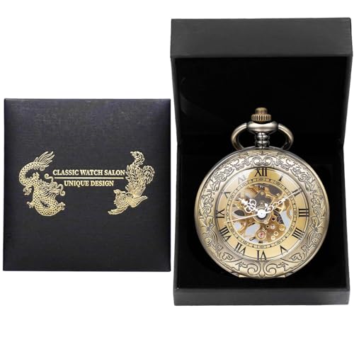 Mechanical Pocket Watch, for Men Women Special Magnifier Half Hunter E