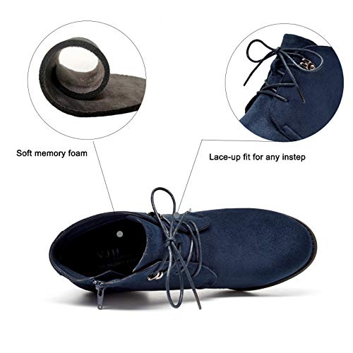 Women's Ankle Boots,Lace-up Round Toe Comfortable Low Heel Dress Booties with Side Zipper