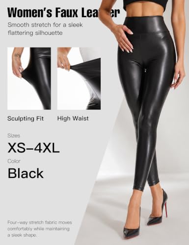 Faux Leather Leggings for Women, Tummy Control Fleece-Lined Secondary image