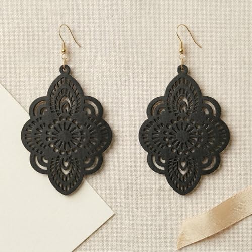 Black Filigree Hollow Lace Drop Earrings Secondary image