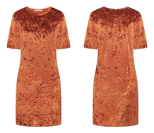 R.Vivimos Women's Crushed Velvet Short Sleeve Mini Dress