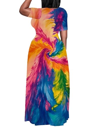 Plus Size Maxi Dress for Women Summer Short Sleeve Casual Sundress