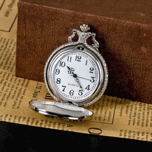 Retro Flower Openwork Cover Quartz Pocket Watch with Chain Half Hunter