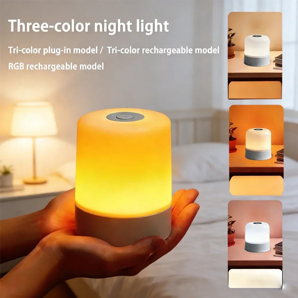 LED Night Light Dimmable Rechargeable/plug-in Desktop Bedroom Bedside Lighting Decorative Touchsc... Main image