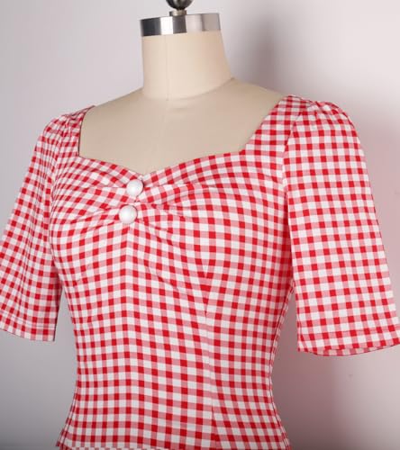 YARN & INK Women's 1950s Pinup Tops, Rockabilly Vintage Blouse Medium Sleeves Sweetheart V-Neck Shirt