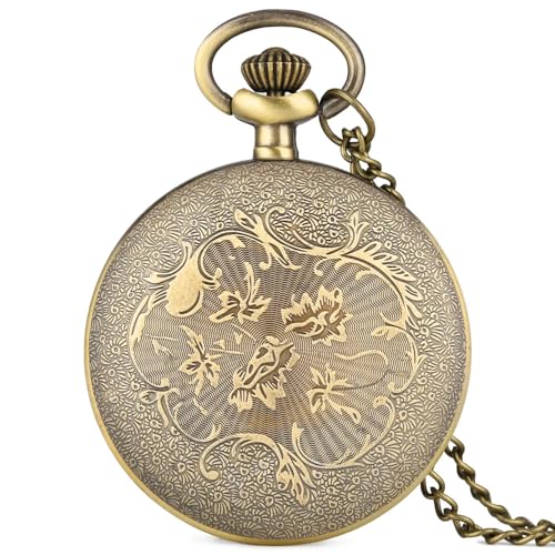 Vintage Quartz Pocket Watches for Men with Chains, Analog Pocket Watch