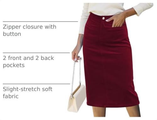 luvamia Corduroy Skirts for Women Midi Length High Waisted Trendy Fall Elastic Waist Casual Stretchy Welt Pockets Skirt