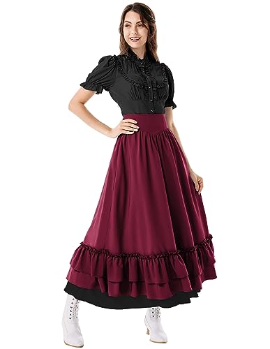 Scarlet Darkness Victorian Maxi Skirt Women Renaissance Goth Flowy Skirts