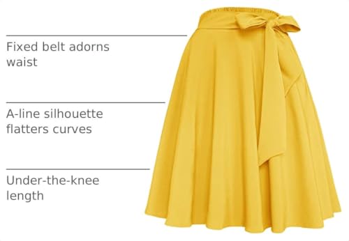 Womens Vintage High Waist A-Line Skater Skirt Flared Midi Skirt with Pockets