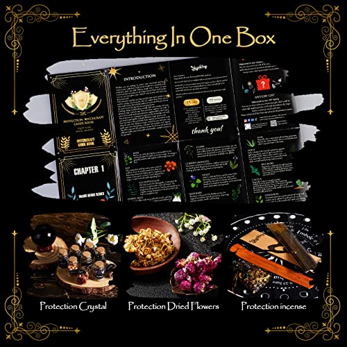 Wiccan Supplies and Tools for Protection, 130Pack Witchcraft Supplies Witchy Gift for Beginners, Dried Herbs, Crystals, Candles, Witch Starter Spell Kit