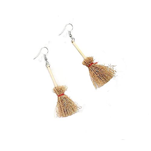 Cute Broom Earrings Witch's Flying Straw Broom handmade Funny Earrings for Women Jewelry
