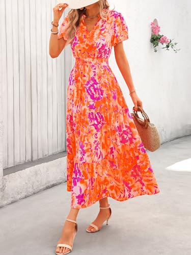 MASCOMODA Summer Maxi Dresses for Women 2026 Short Sleeve Long Floral Dress