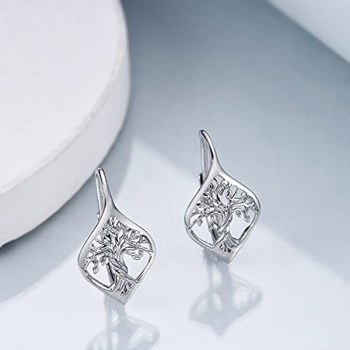 925 Sterling Silver Tree of Life Hoop Earrings