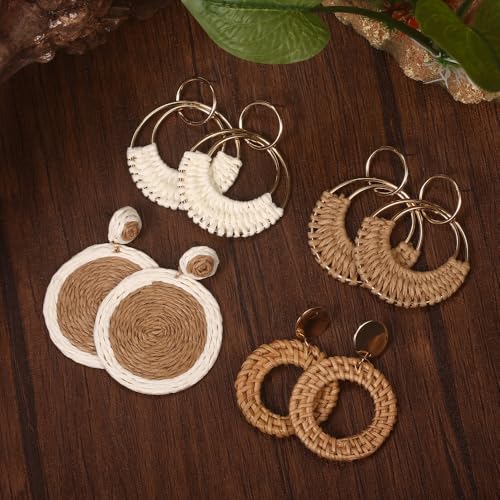Raffia Rattan Boho Hoop Earrings (4 Pairs) Secondary image