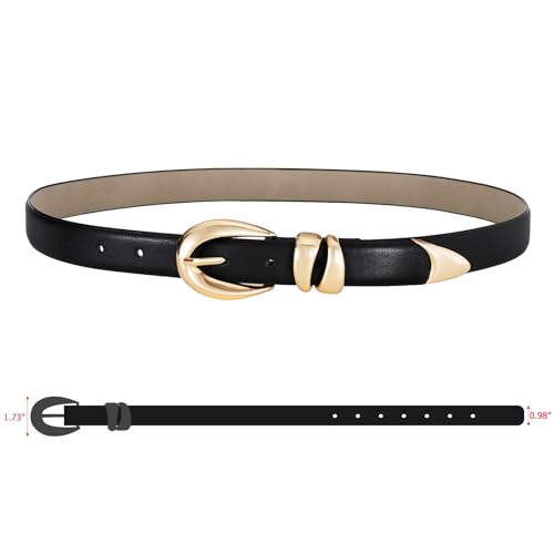 Belts For Women With Gold Buckle – Adjustable Black Leather Belt For